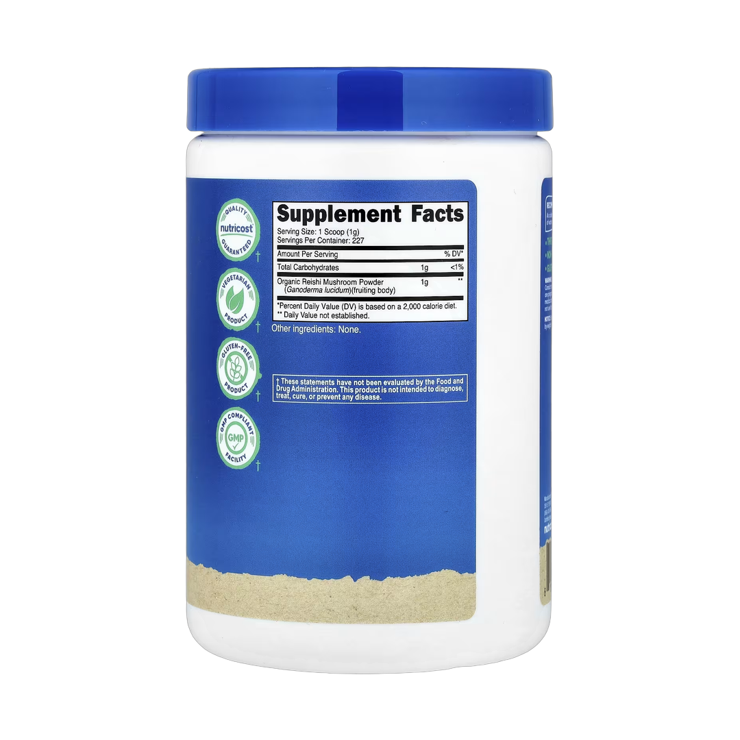Nutricost, Organic Reishi Mushroom, Unflavored, 8.1 oz, 227 g back packaging view
