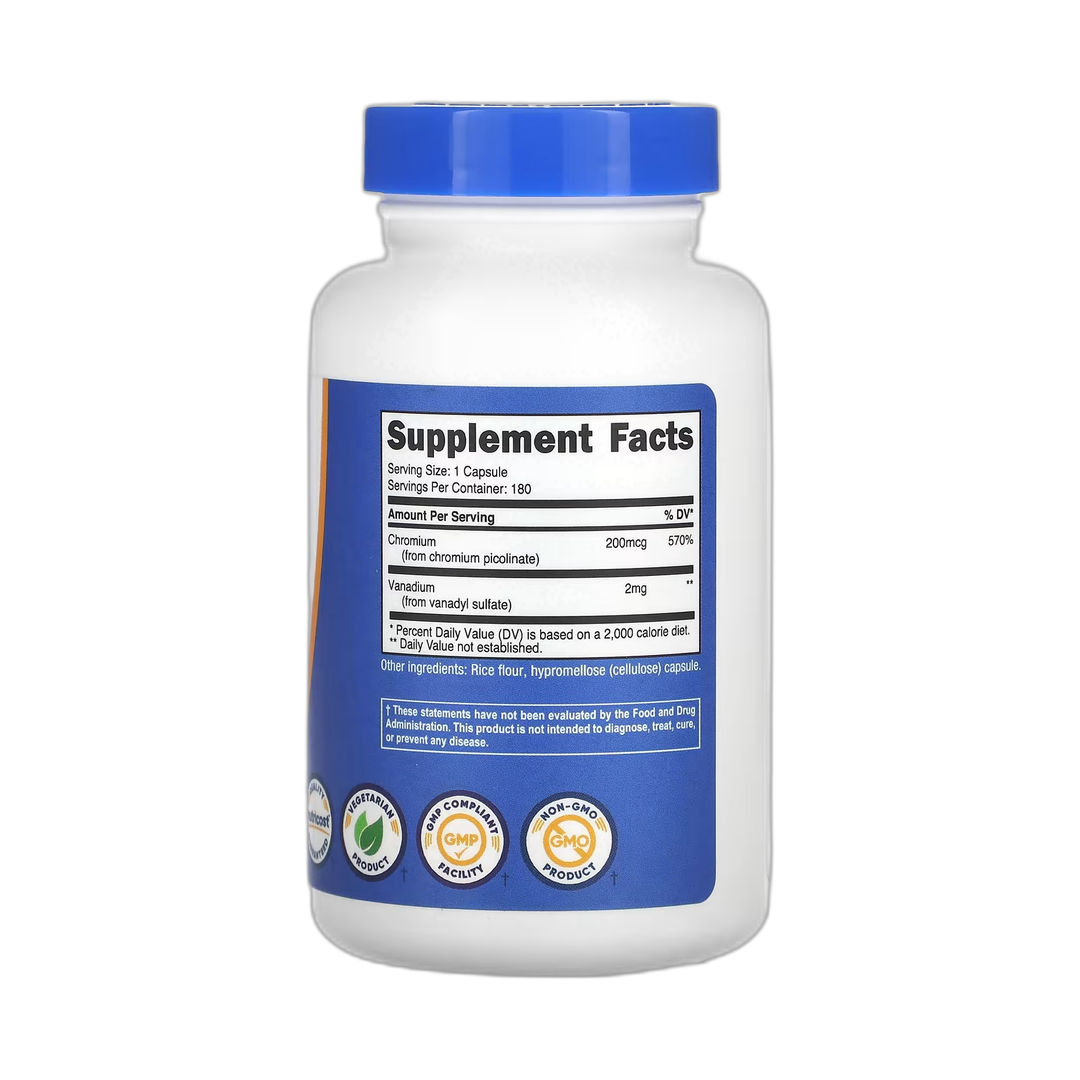 Nutricost, Vanadium , 2 mg , 180 Capsules back packaging view