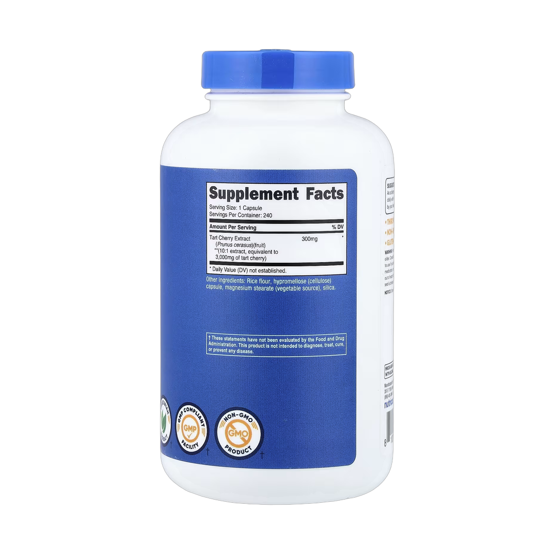 Nutricost, Tart Cherry, 240 Capsules back packaging view
