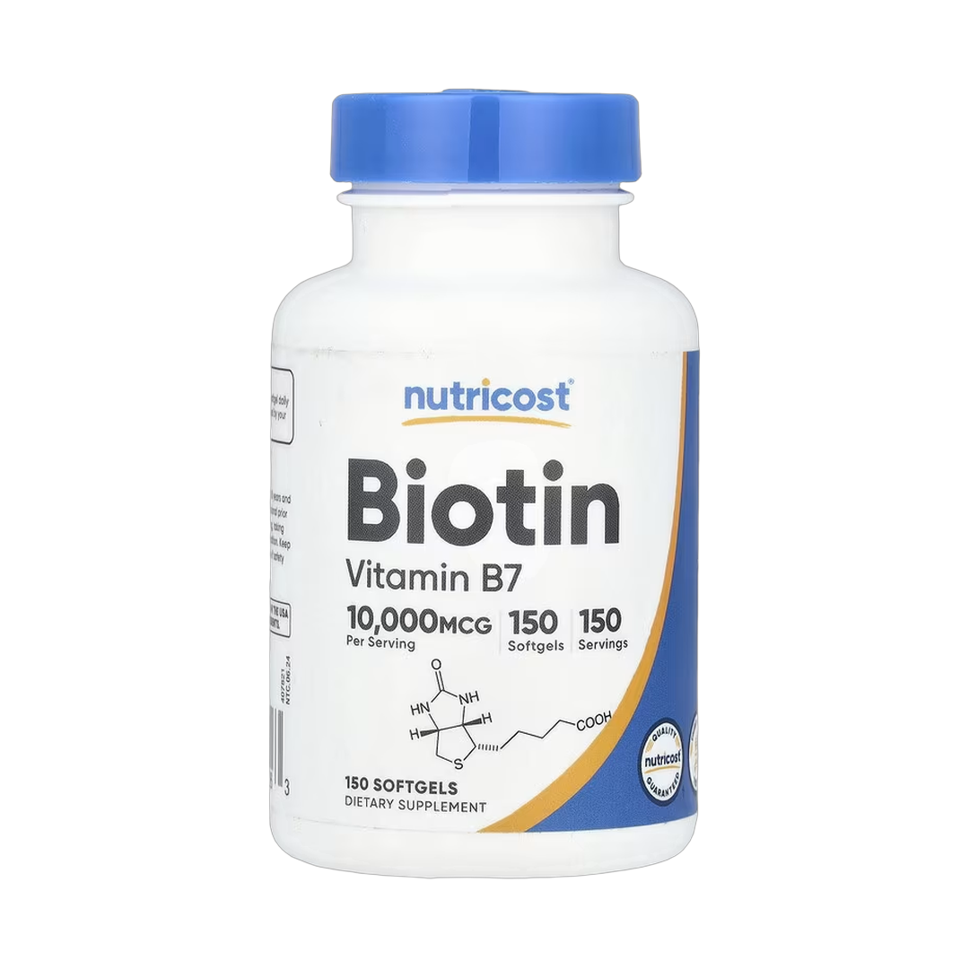 Nutricost, Biotin, Vitamin B7, 10,000 mcg, 150 Softgels front packaging view