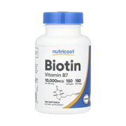Nutricost, Biotin, Vitamin B7, 10,000 mcg, 150 Softgels front packaging view