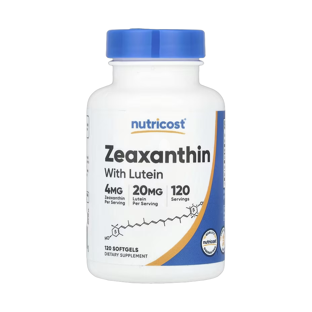 Nutricost, Zeaxanthin with Lutein, 120 Softgels front packaging view