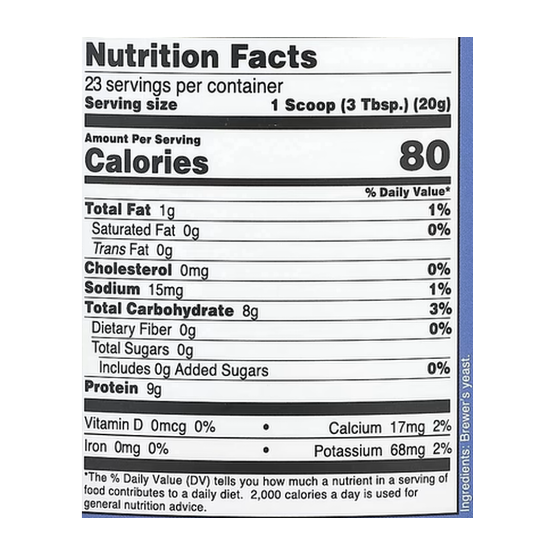 Nutricost, Brewer's Yeast, Unflavored, 16 oz, 454 g supplement facts label showing ingredients, vitamins, minerals, and serving information