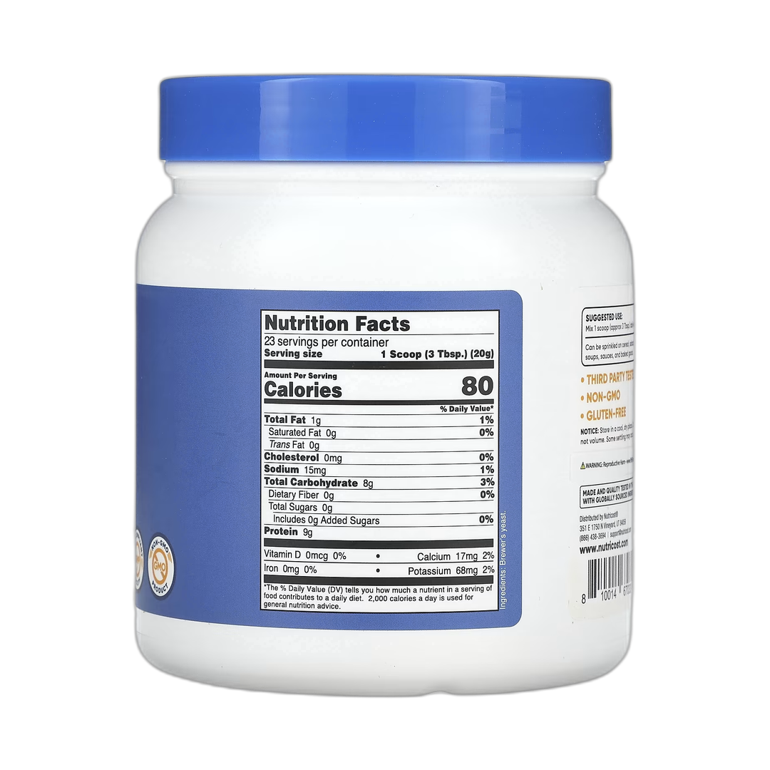 Nutricost, Brewer's Yeast, Unflavored, 16 oz, 454 g back packaging view
