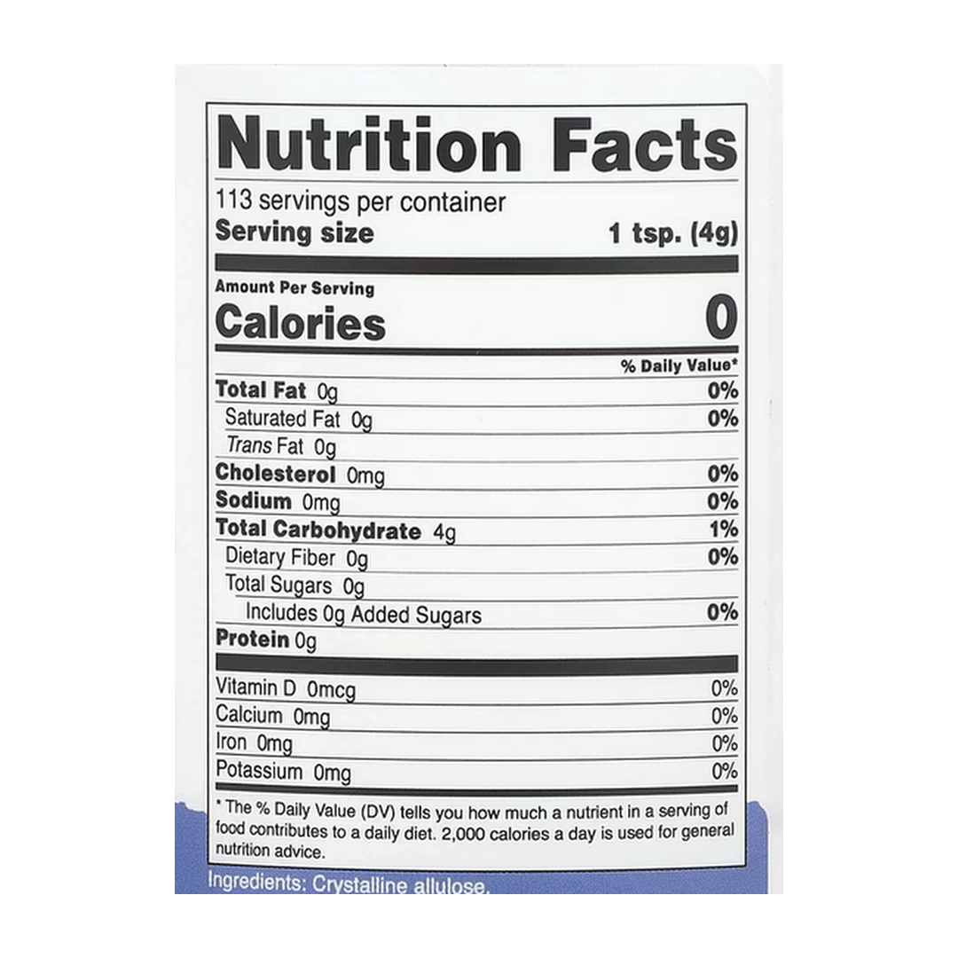 Nutricost, Pantry, Allulose, 1 lb, 454 g supplement facts label showing ingredients, vitamins, minerals, and serving information
