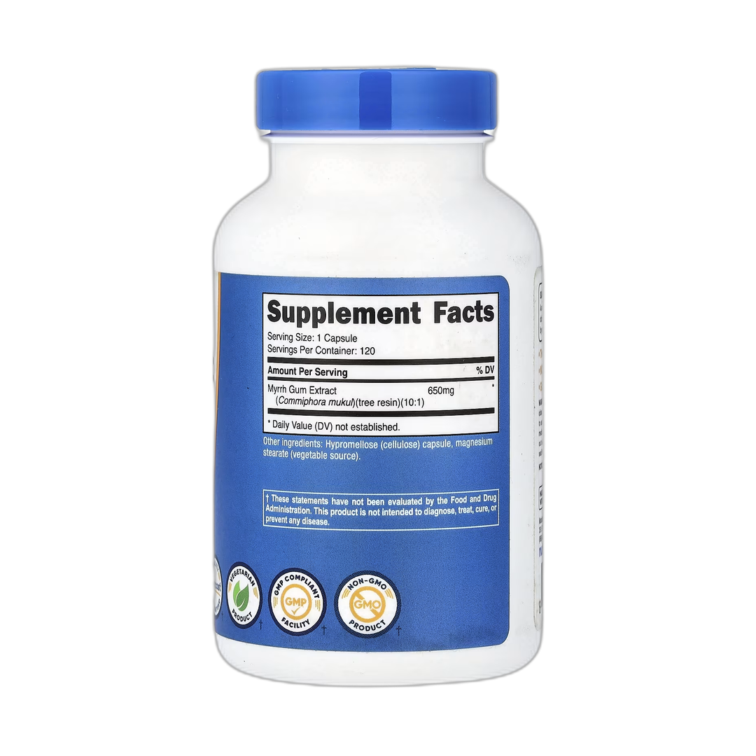 Nutricost, Myrrh Extract, 650 mg, 120 Capsules back packaging view