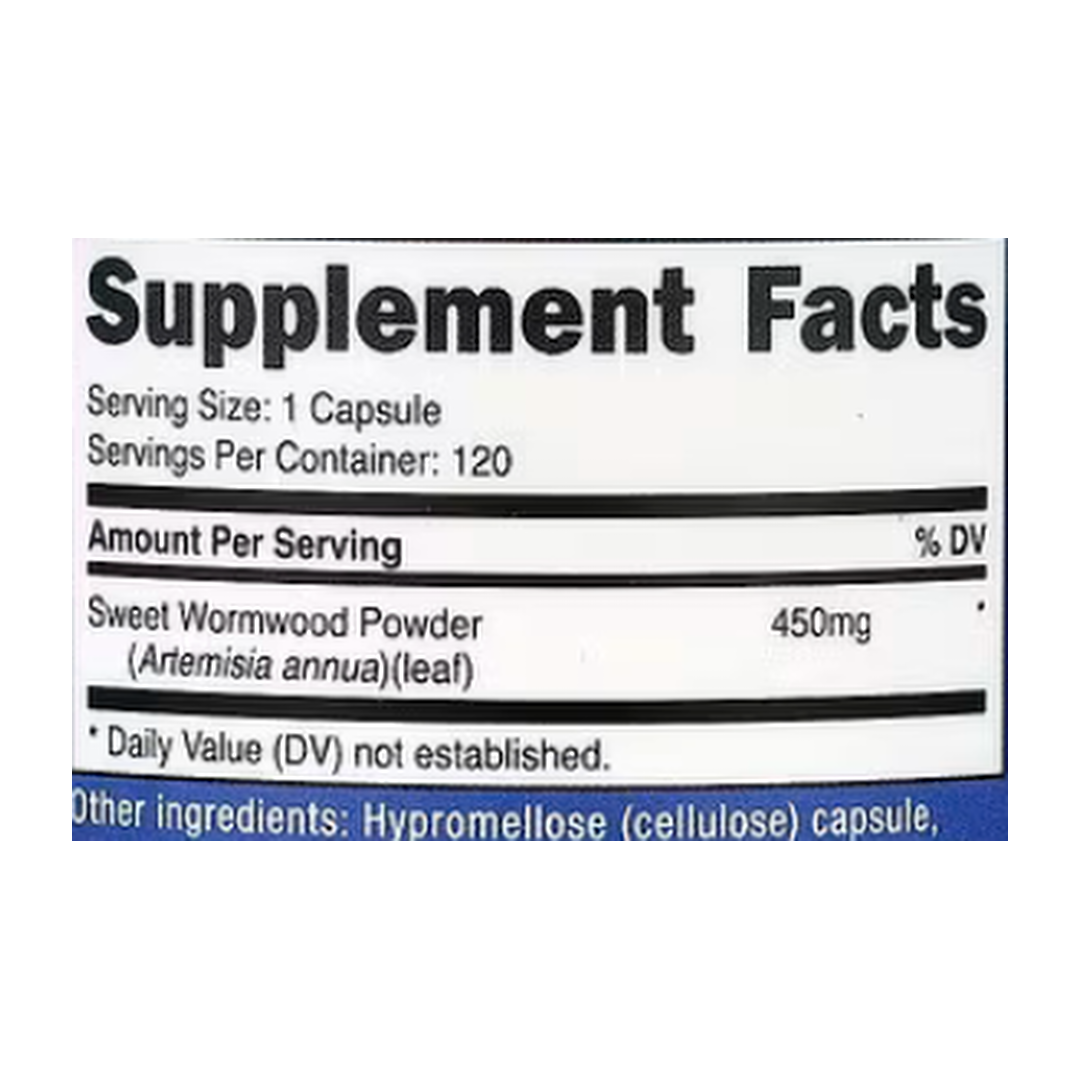 Nutricost, Wormwood, 450 mg, 120 Capsules supplement facts label showing ingredients, vitamins, minerals, and serving information