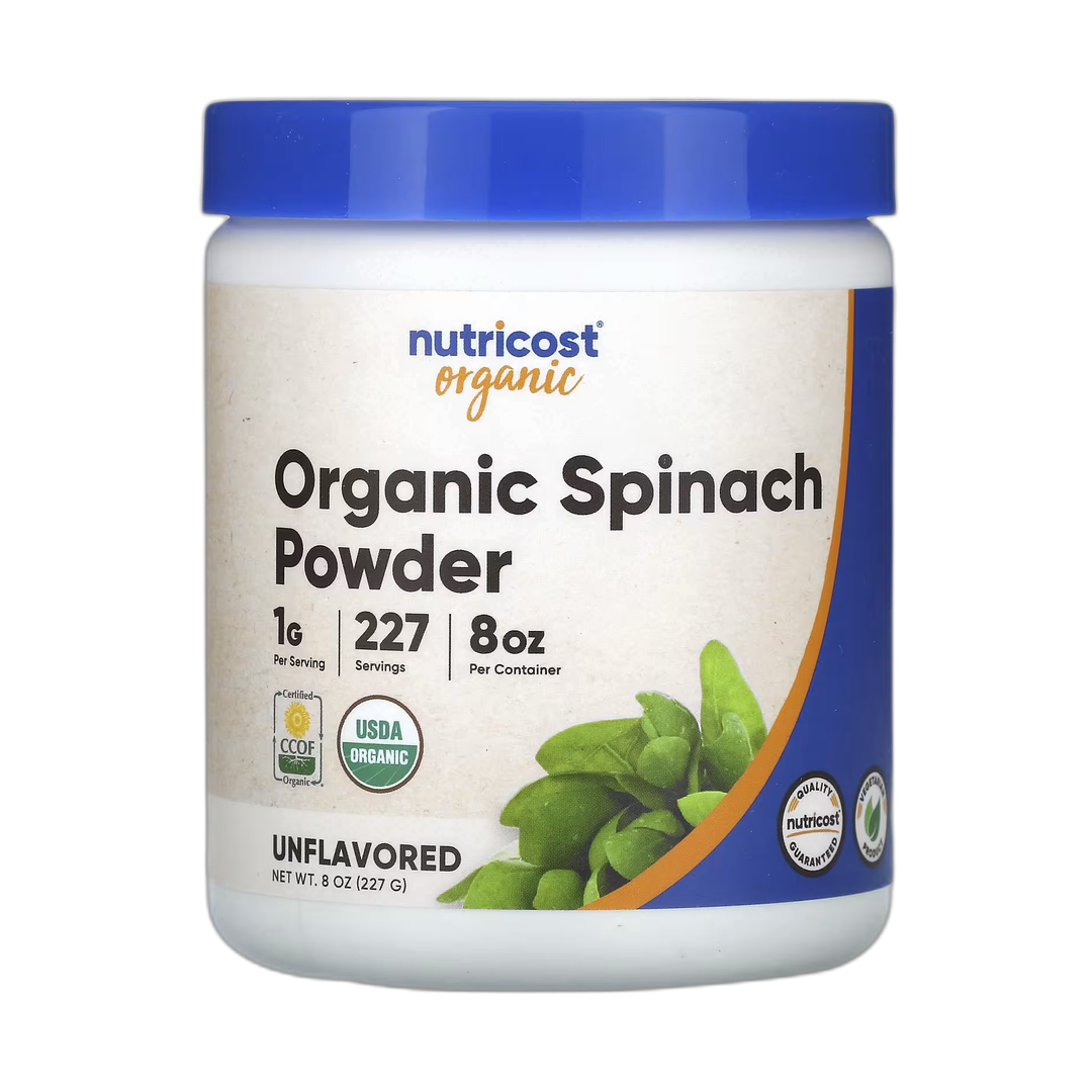 Nutricost, Organic Spinach Powder, Unflavored, 8 oz, 227 g front packaging view