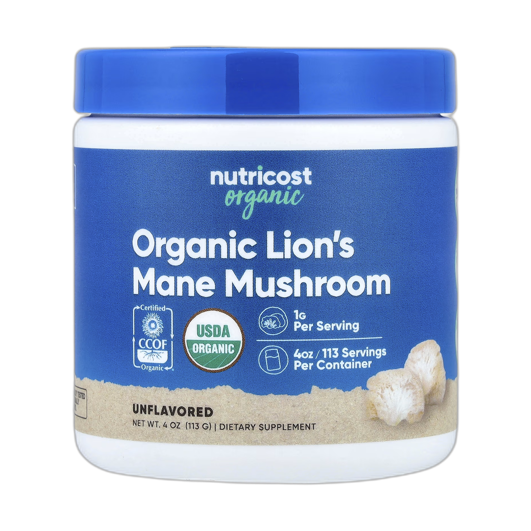 Nutricost, Organic Lion's Mane Mushroom, Unflavored, 4 oz, 113 g front packaging view