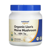 Nutricost, Organic Lion's Mane Mushroom, Unflavored, 1 lb, 454 g front packaging view