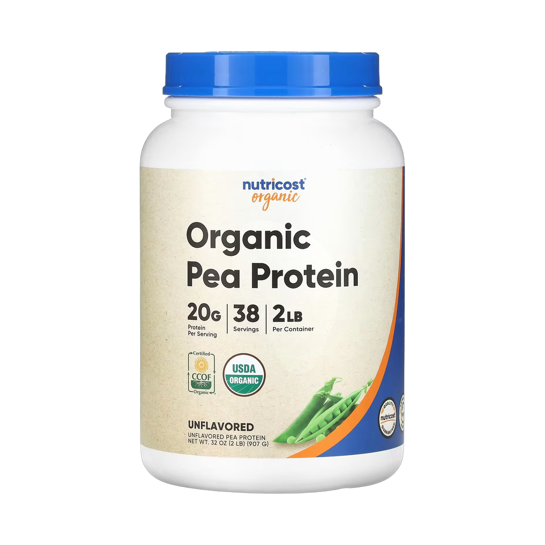 Nutricost, Organic Pea Protein, Unflavored, 2 lb, 907 g front packaging view