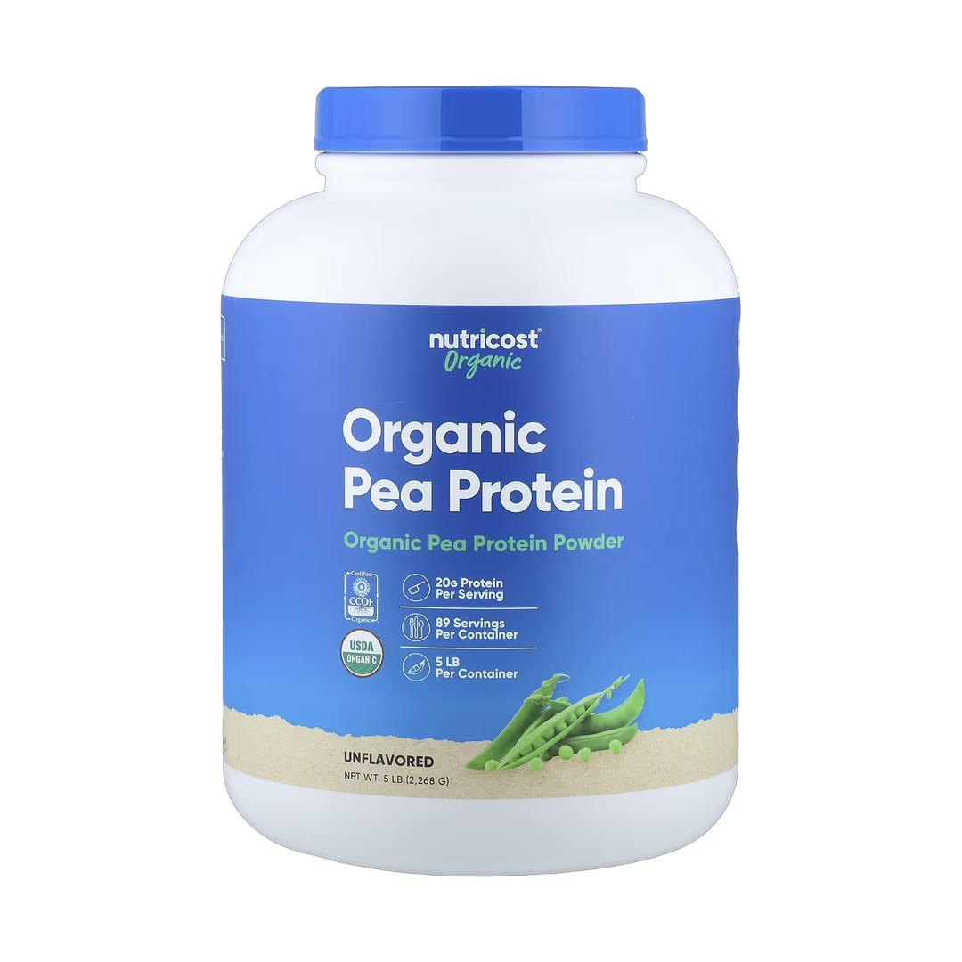 Nutricost, Organic Pea Protein, Unflavored, 5 lb, 2,268 g front packaging view