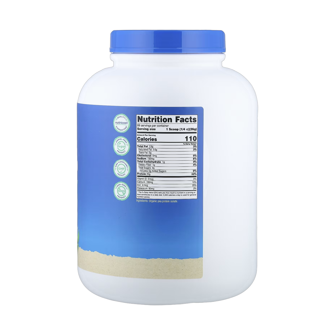 Nutricost, Organic Pea Protein, Unflavored, 5 lb, 2,268 g back packaging view
