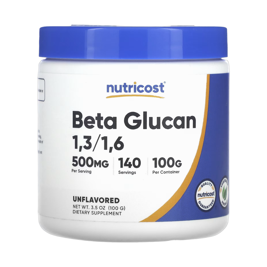 Nutricost, Beta Glucan 1,3/1,6, Unflavored, 3.5 oz, 100 g front packaging view