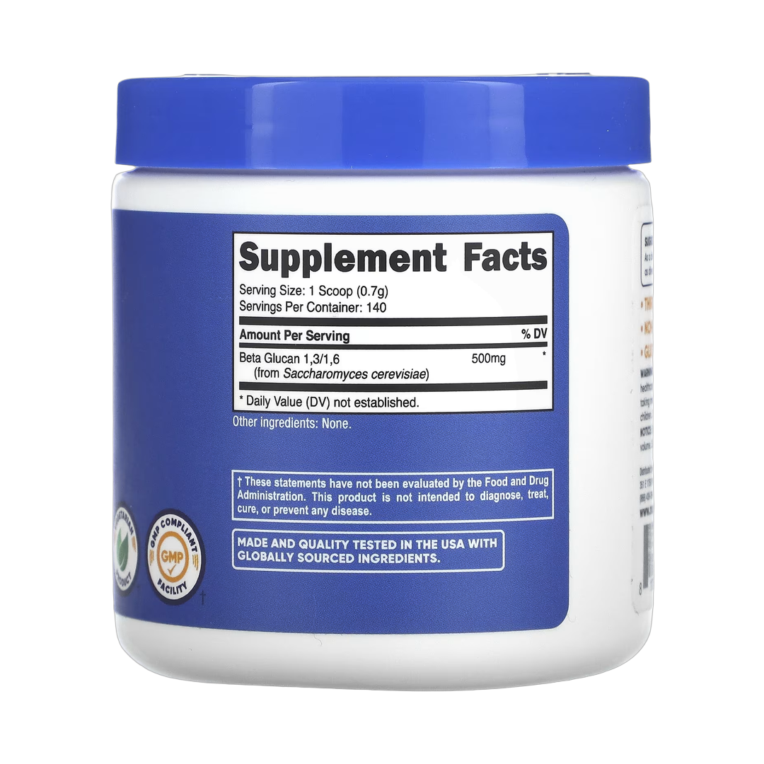 Nutricost, Beta Glucan 1,3/1,6, Unflavored, 3.5 oz, 100 g back packaging view