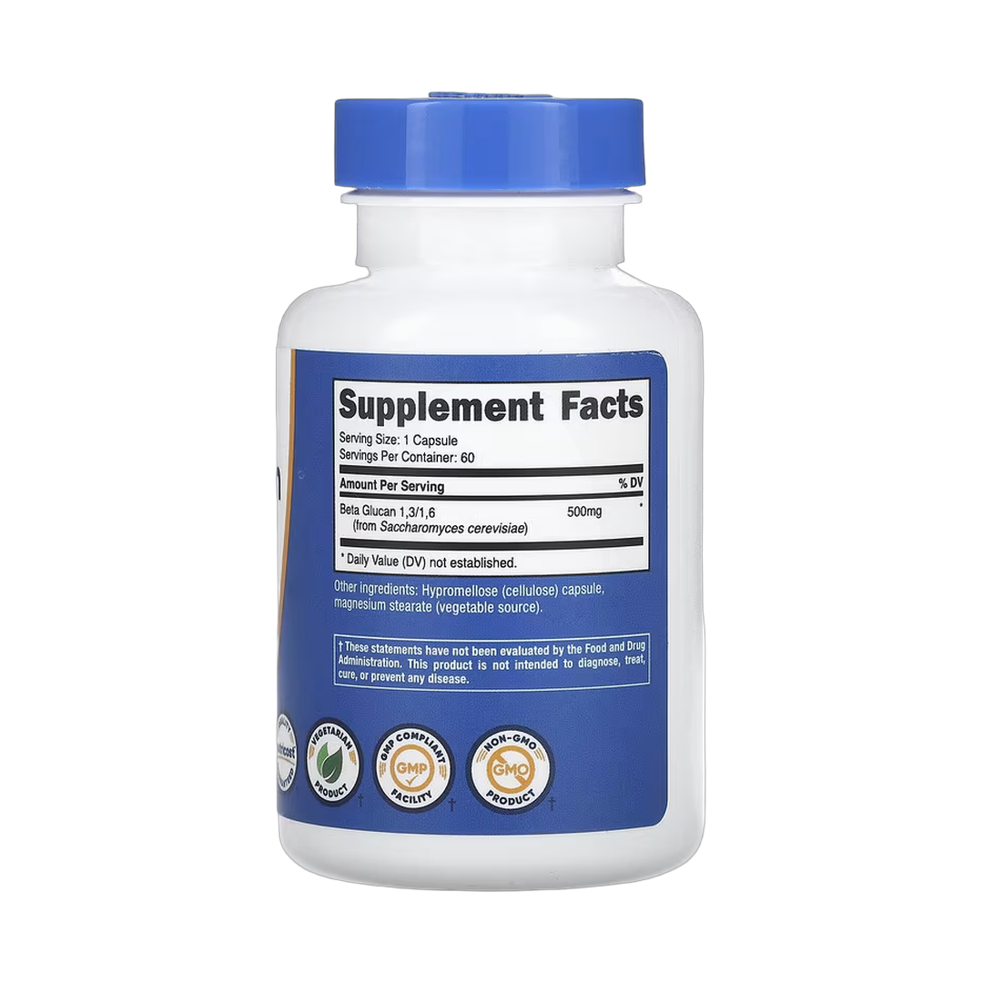 Nutricost, Beta Glucan 1,3/1,6, 500 mg, 60 Capsules back packaging view