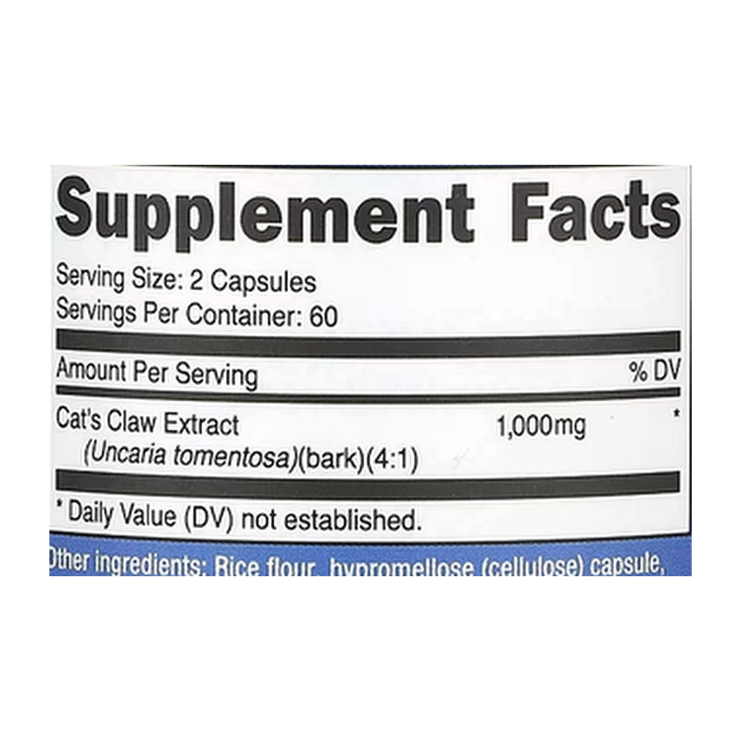 Nutricost, Cat's Claw, 120 Capsules supplement facts label showing ingredients, vitamins, minerals, and serving information