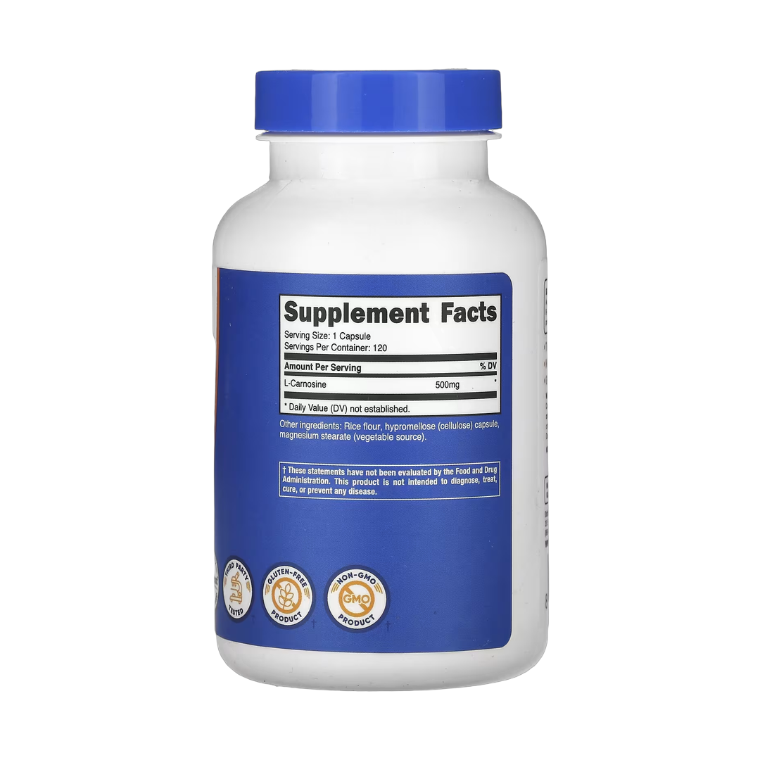 Nutricost, L-Carnosine, 500 mg, 120 Capsules back packaging view