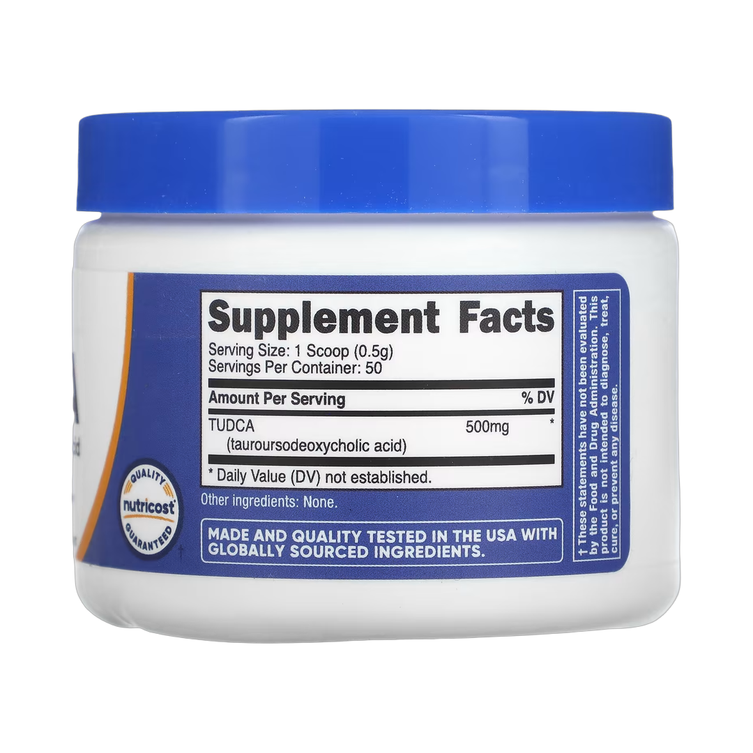 Nutricost, TUDCA, Unflavored, 0.9 oz, 25 g back packaging view