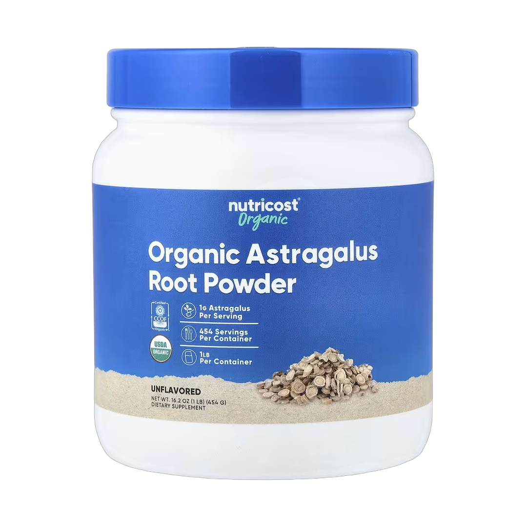 Nutricost, Organic Astragalus Root Powder, Unflavored, 16.2 oz, 454 g front packaging view