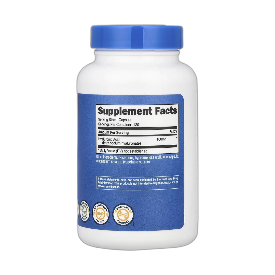 Nutricost, Hyaluronic Acid , 100 mg , 120 Capsules back packaging view
