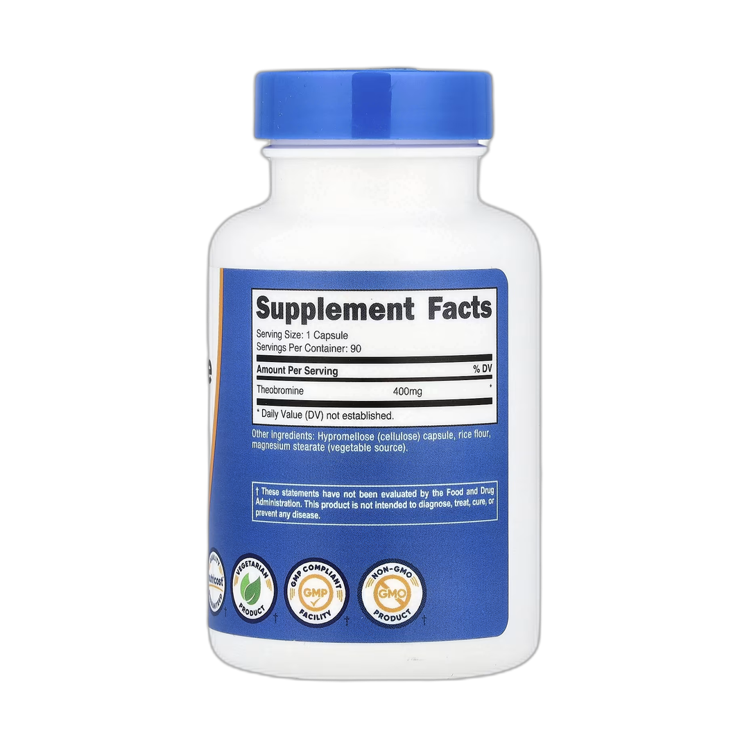 Nutricost, Theobromine, 400 mg, 90 Capsules back packaging view