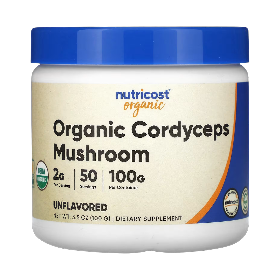 Nutricost, Organic Cordyceps Mushroom, Unflavored, 3.5 oz, 100 g front packaging view