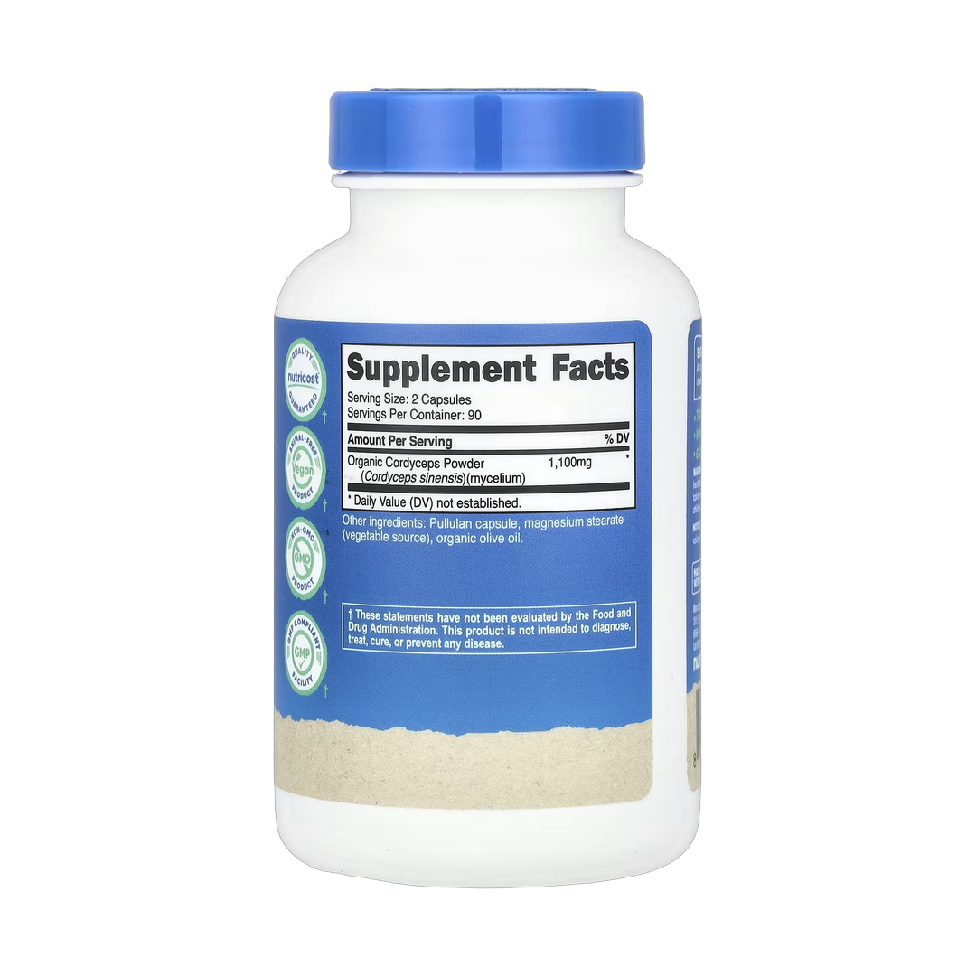 Nutricost, Cordyceps Mushroom, 180 Capsules back packaging view
