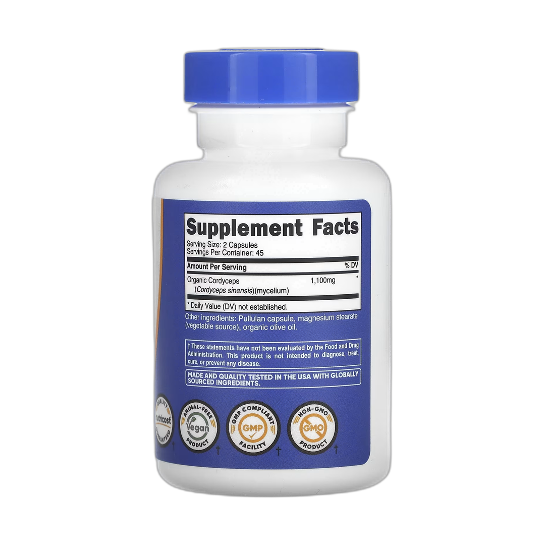 Nutricost, Cordyceps Mushroom, 90 Capsules back packaging view