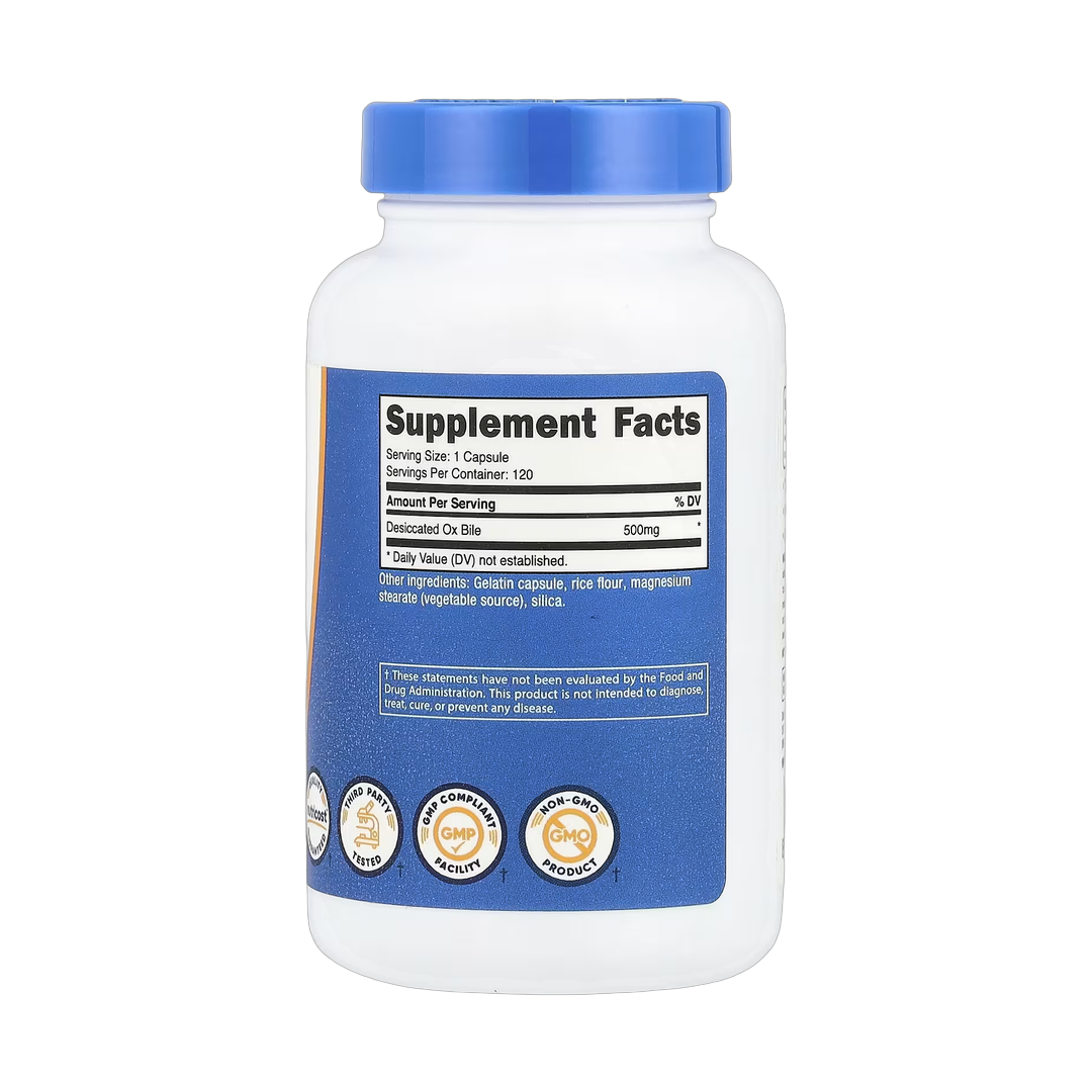 Nutricost, Ox Bile, 500 mg, 120 Capsules back packaging view