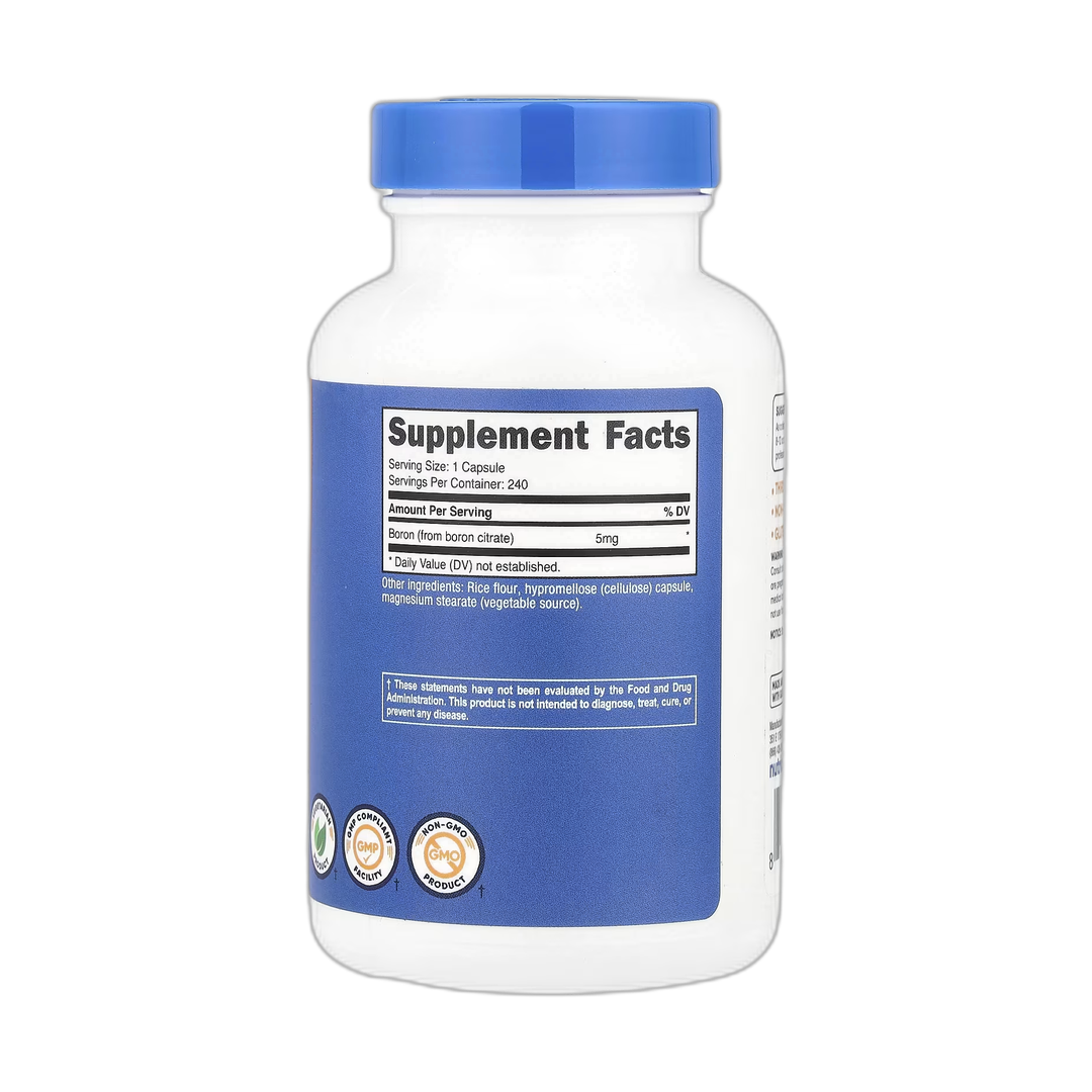 Nutricost, Boron, 5 mg , 240 Capsules back packaging view