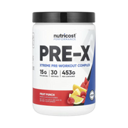 Nutricost, Performance, PRE-X, Xtreme Pre-Workout Complex, Fruit Punch, 1 lb, 453 g front packaging view