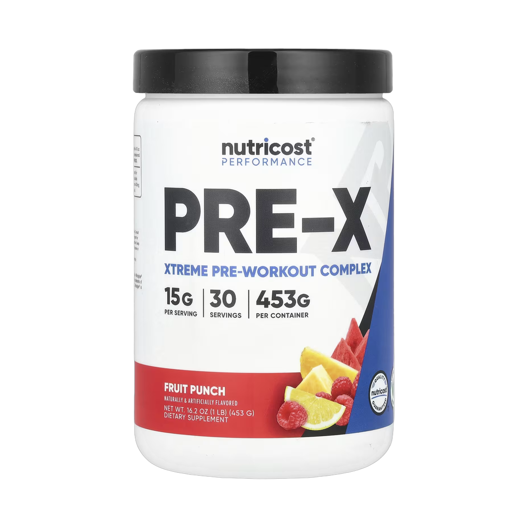 Nutricost, Performance, PRE-X, Xtreme Pre-Workout Complex, Fruit Punch, 1 lb, 453 g front packaging view