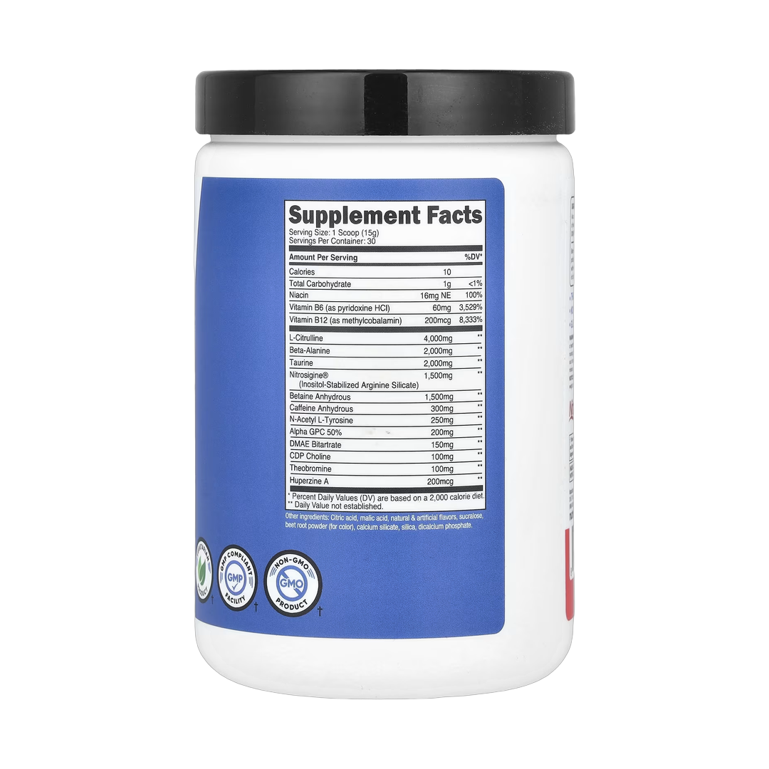 Nutricost, Performance, PRE-X, Xtreme Pre-Workout Complex, Fruit Punch, 1 lb, 453 g back packaging view