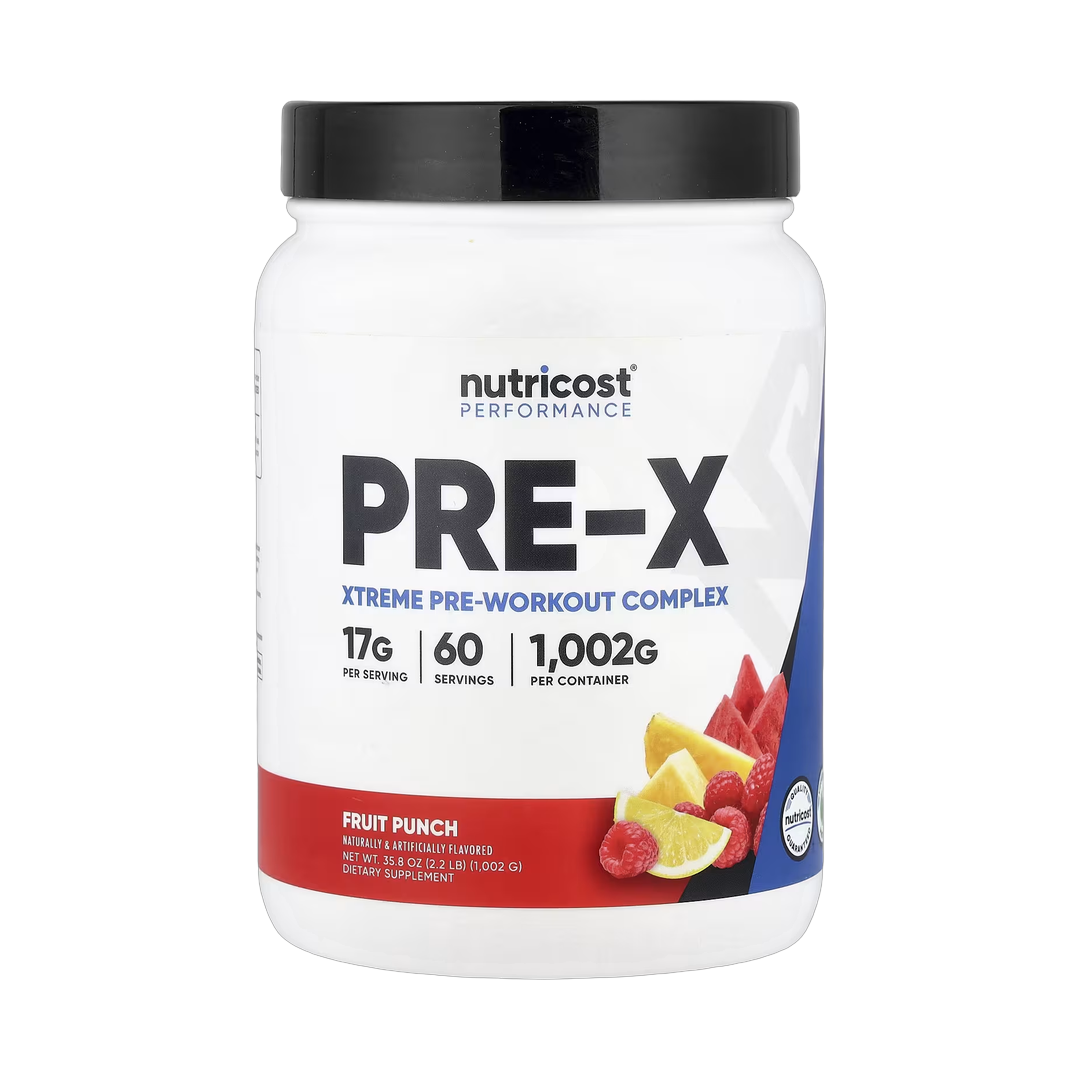 Nutricost, Performance, PRE-X, Xtreme Pre-Workout Complex, Fruit Punch, 2.2 lb, 1,002 g front packaging view