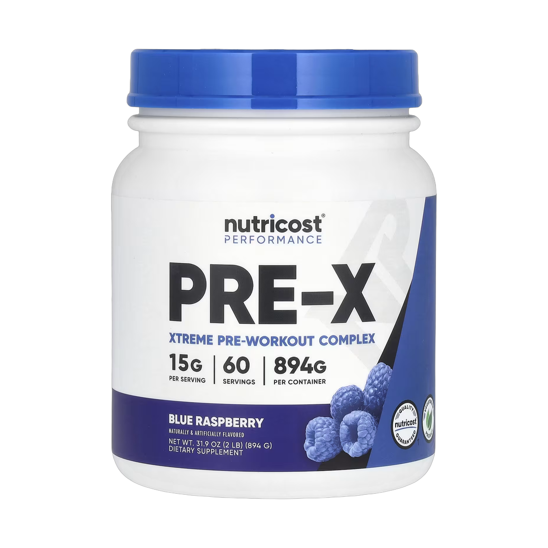 Nutricost, Performance, PRE-X, Xtreme Pre-Workout Complex, Blue Raspberry, 2 lb, 894 g front packaging view