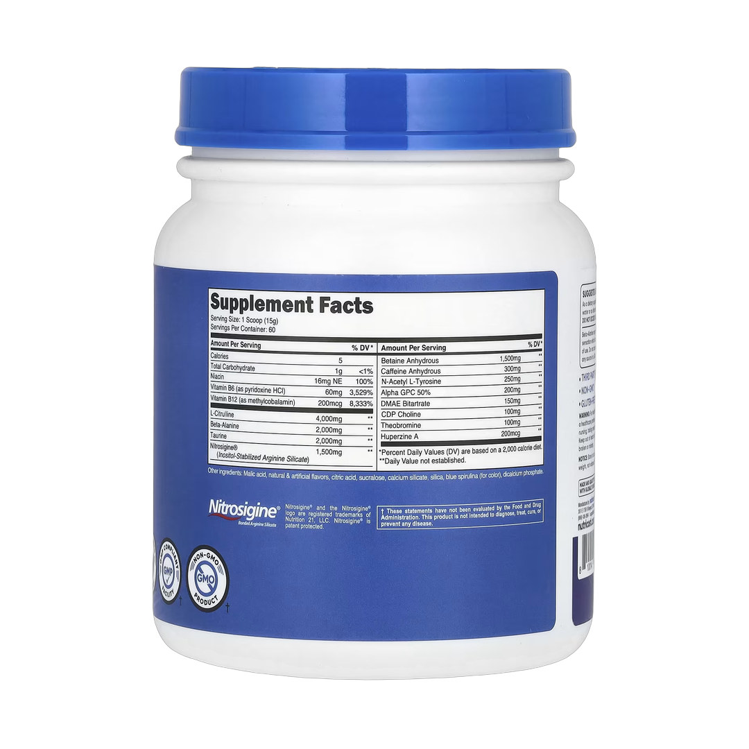 Nutricost, Performance, PRE-X, Xtreme Pre-Workout Complex, Blue Raspberry, 2 lb, 894 g back packaging view