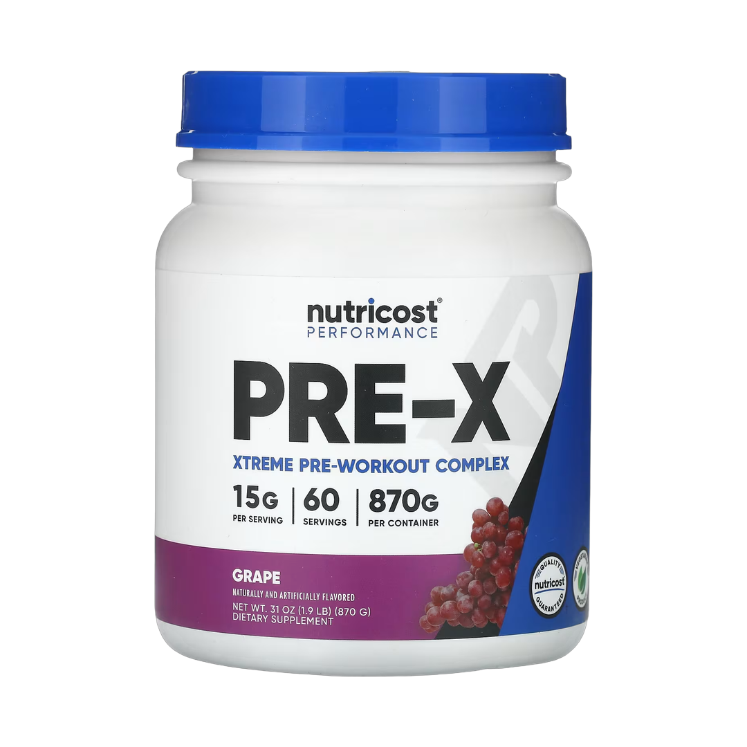 Nutricost, Performance, PRE-X, Xtreme Pre-Workout Complex, Grape, 1.9 lb, 870 g front packaging view