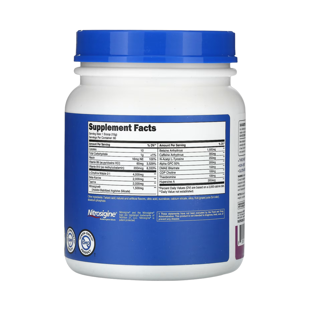 Nutricost, Performance, PRE-X, Xtreme Pre-Workout Complex, Grape, 1.9 lb, 870 g back packaging view