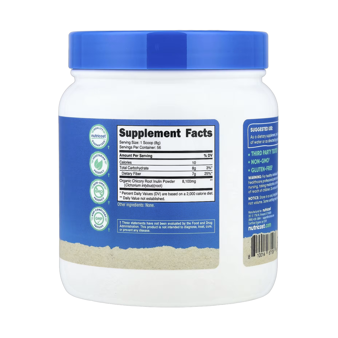 Nutricost, Organic Inulin Powder, Unflavored, 16.2 oz, 454 g back packaging view
