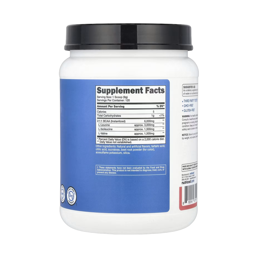 Nutricost, Performance, BCAA, Watermelon, 2.5 lb, 1,116 g back packaging view