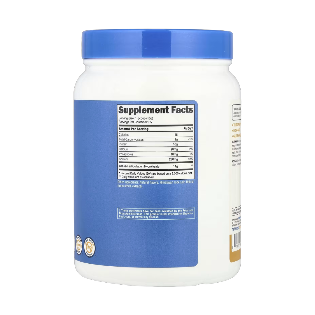 Nutricost, Collagen Hydrolysate, Salted Caramel, 16.2 oz, 454 g back packaging view