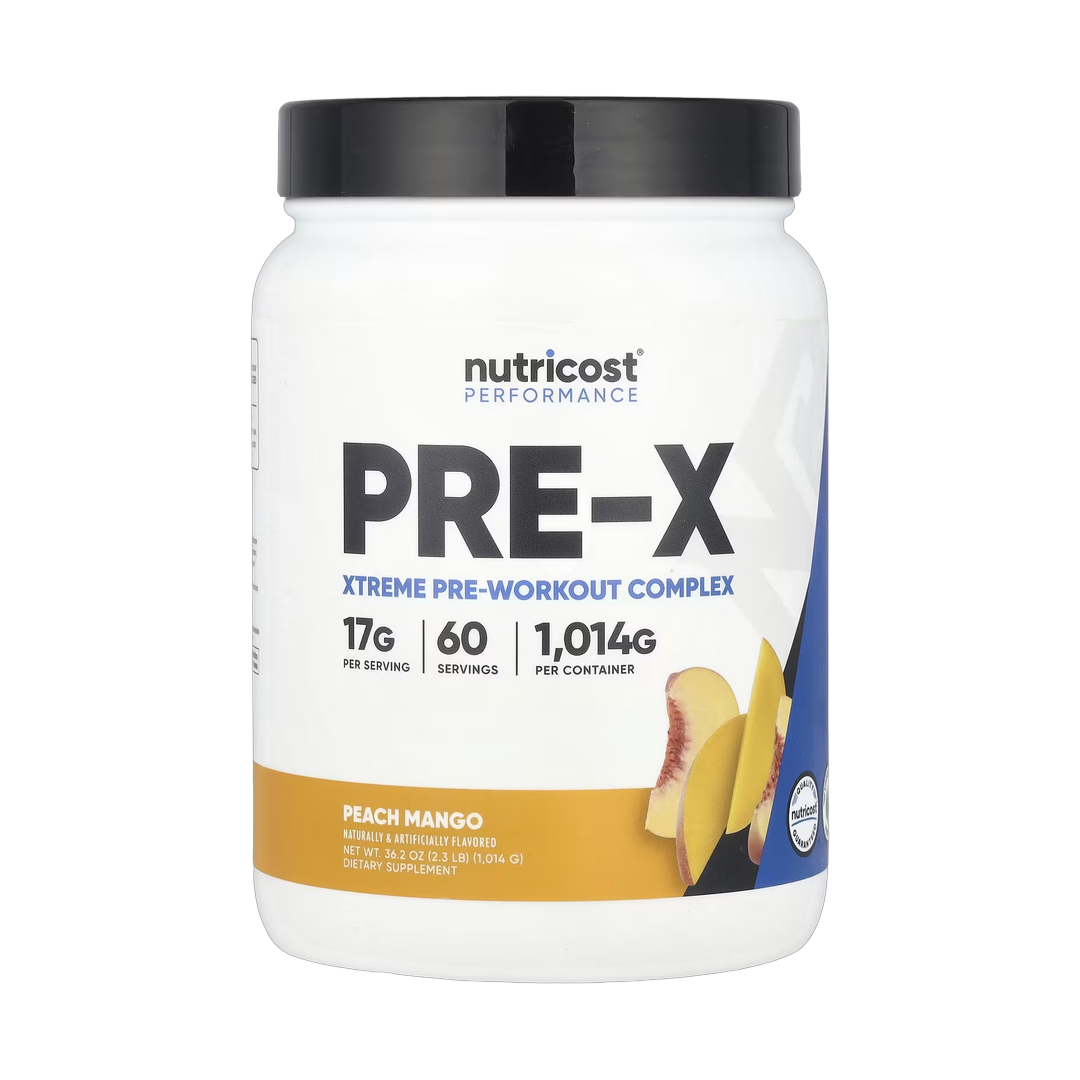 Nutricost, Performance, PRE-X, Xtreme Pre-Workout Complex, Peach Mango, 2.3 lb, 1,014 g front packaging view