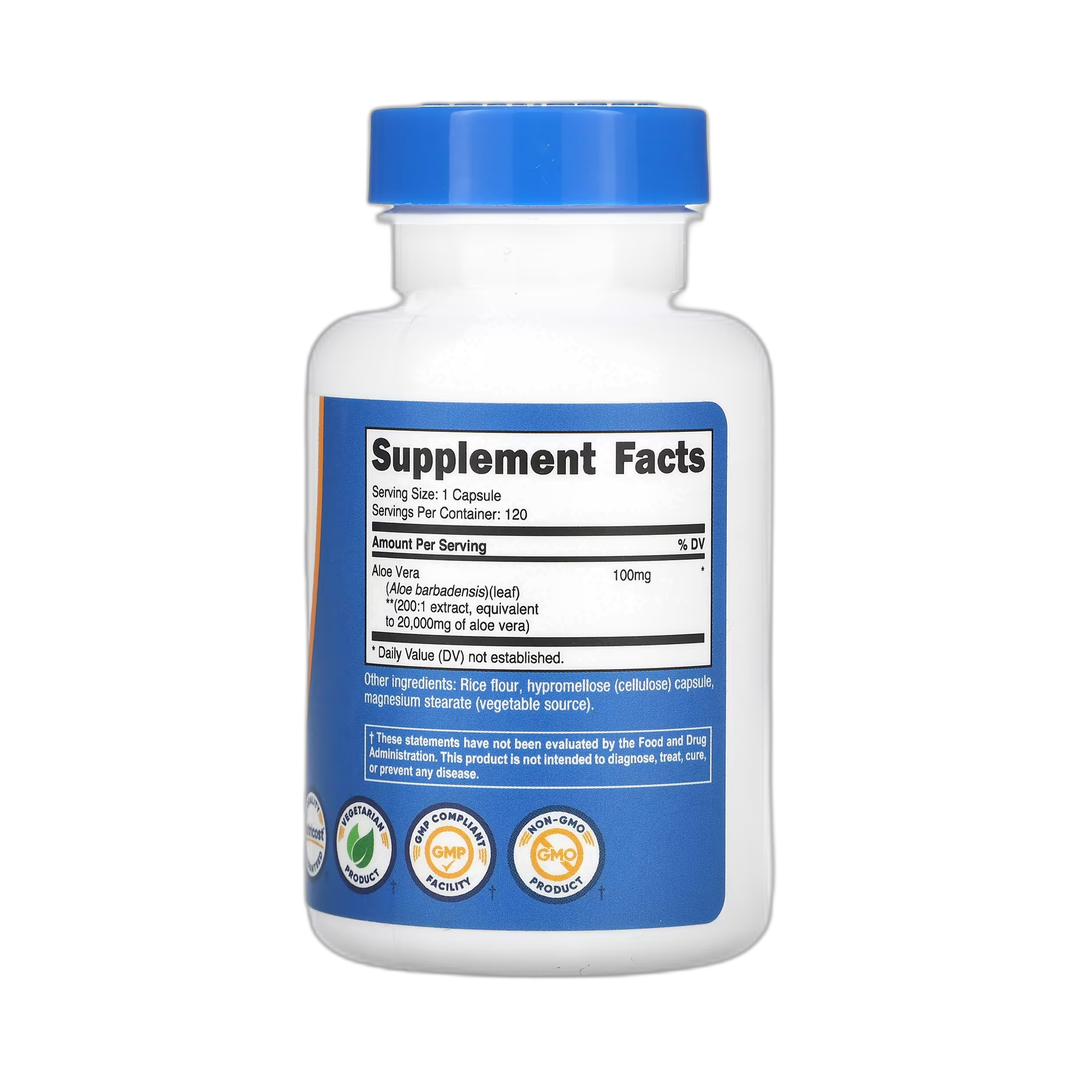 Nutricost, Aloe Vera, 20,000 mg , 120 Capsules back packaging view
