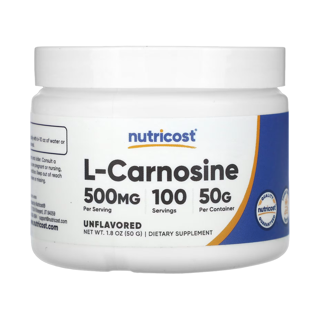 Nutricost, L-Carnosine, Unflavored, 1.8 oz, 50 g front packaging view