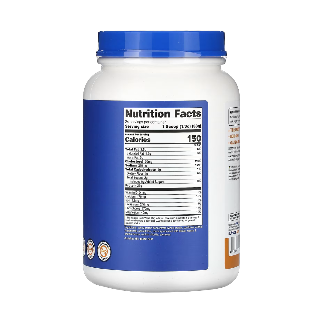 Nutricost, Whey Protein, Chocolate PB, 2 lb, 907 g back packaging view