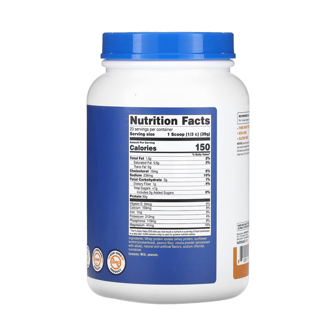 Nutricost, Whey Protein Isolate, Chocolate PB, 2 lb, 907 g back packaging view