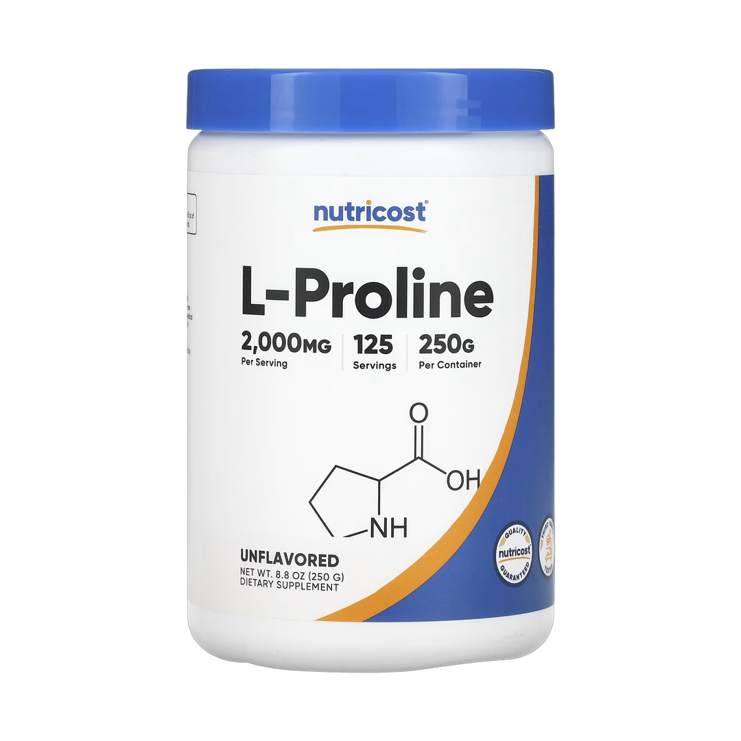 Nutricost, L-Proline, Unflavored, 8.8 oz, 250 g front packaging view