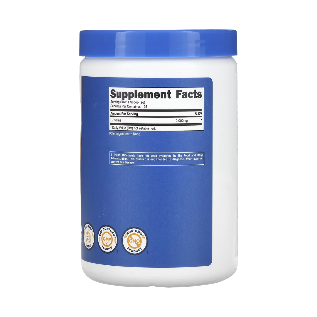 Nutricost, L-Proline, Unflavored, 8.8 oz, 250 g back packaging view