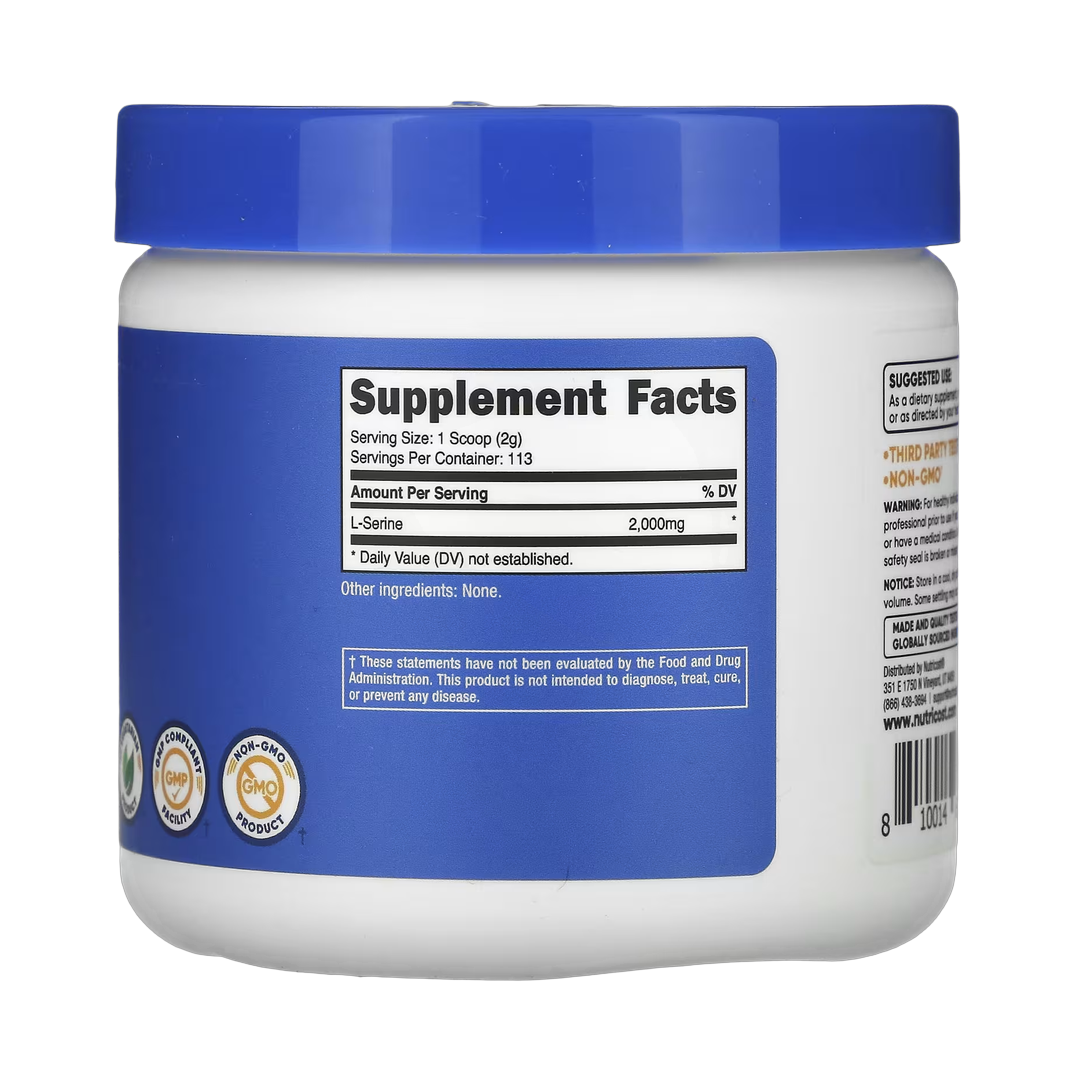 Nutricost, L-Serine Powder, Unflavored, 8 oz, 227 g back packaging view